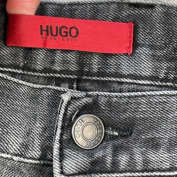 HUGO Hugo Boss Straight Leg Jeans Button Fly Washed Black Faded Look Sz 33 - Picture 8 of 11